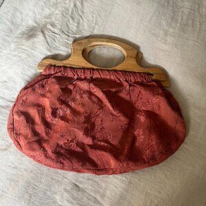 Vintage Tapestry Bag w Wooden Handle